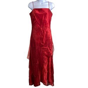 Del Rosario Women's Red Silk Long Dress Size 8 Evening Gown Formal Occasion